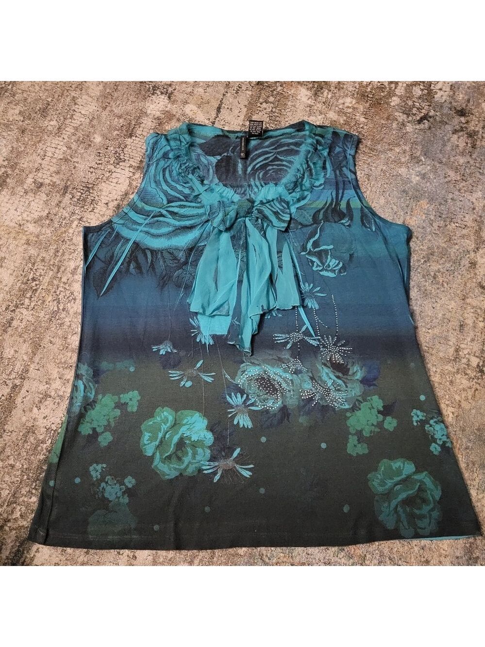 New Directions Teal Floral Ruffle Blouse XL REALLY PRETTY